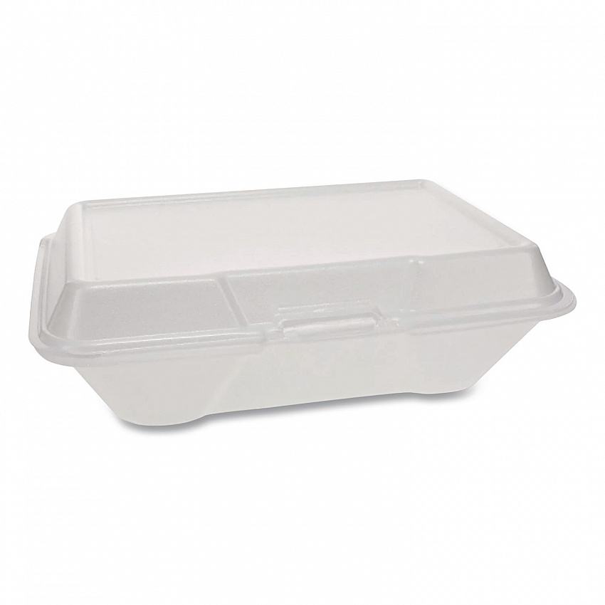 Foam Hinged Lid Container Secure One Tab Latch, 3 Compartments, 7.81 x 8.75 x 3.38, White, 100/Sleeve, 2 Sleeves/Bag (12039)
