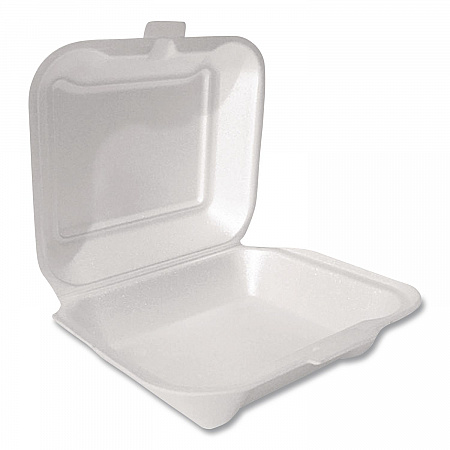 Foam Hinged Lid Container Secure One Tab Latch, 3 Compartments, 7.81 x 8.75 x 3.38, White, 100/Sleeve, 2 Sleeves/Bag (12039)