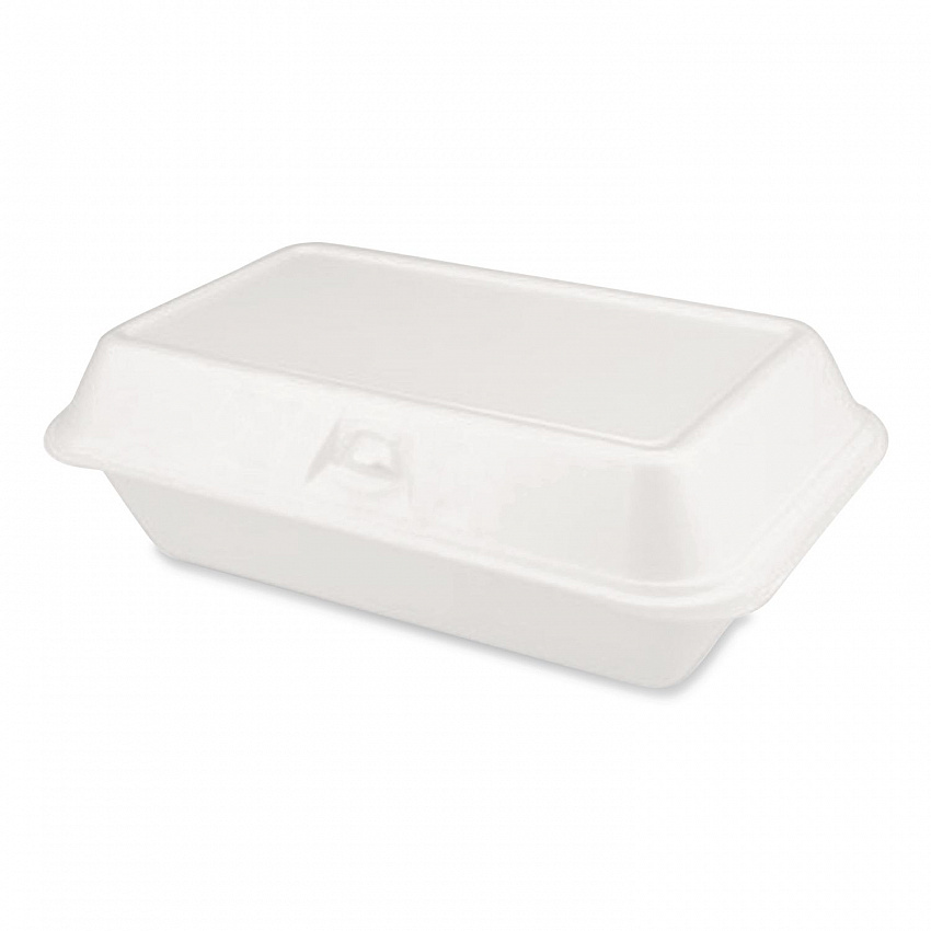 Foam Hinged Lid Container, Secure One Tab Latch, Poly Bag, 7.81 x 8.75 x 3.38, White, 100/Sleeve, 2 Sleeves/Bag, 1 Bag/Pack (12018)