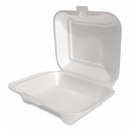 Foam Hinged Lid Container, Secure One Tab Latch, Poly Bag, 7.81 x 8.75 x 3.38, White, 100/Sleeve, 2 Sleeves/Bag, 1 Bag/Pack (12018)