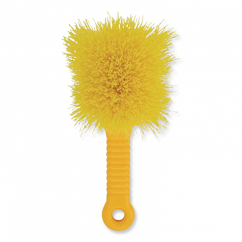 Long Handle Scrub Brush, Yellow Synthetic Bristles, 8" Brush, 8" Gray Plastic Handle (9B29CT)