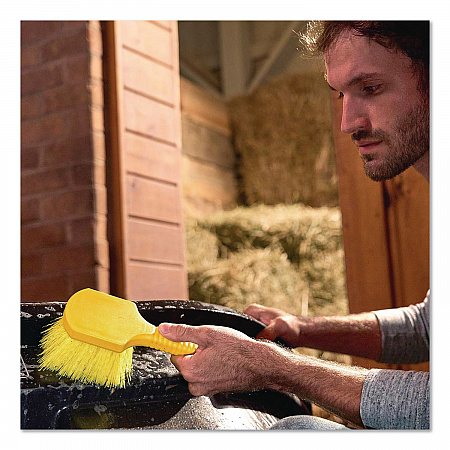Long Handle Scrub Brush, Yellow Synthetic Bristles, 8
