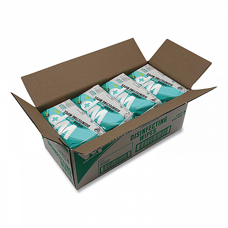 WipesPlus Disinfecting Surface Wipes, Flat Pack, 1-Ply, 7 x 8, Lemon, White, 80 Wipes/Refill Pack, 12 Packs/Carton (37701)