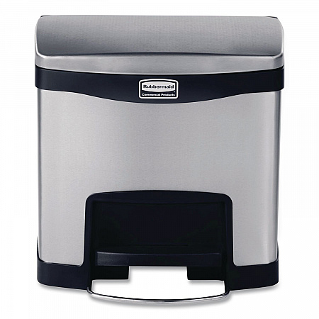 Slim Jim Stainless Steel Step-On Container, Front Step Style, 4 gal, Stainless Steel, Black (1901982)