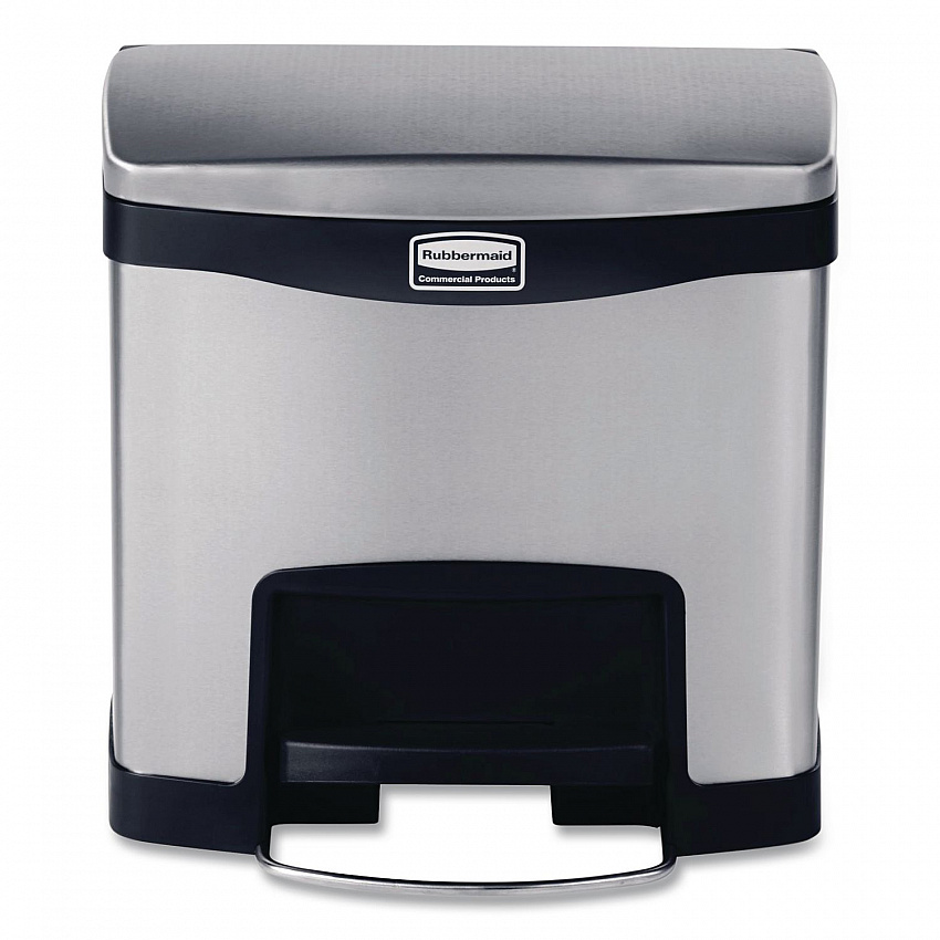 Slim Jim Stainless Steel Step-On Container, Front Step Style, 4 gal, Stainless Steel, Black (1901982)