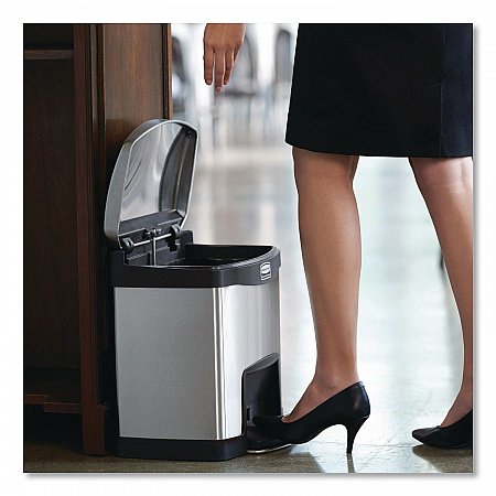 Slim Jim Stainless Steel Step-On Container, Front Step Style, 4 gal, Stainless Steel, Black (1901982)
