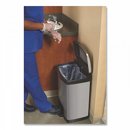 Slim Jim Stainless Steel Step-On Container, Front Step Style, 4 gal, Stainless Steel, Black (1901982)