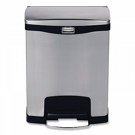 Slim Jim Stainless Steel Step-On Container, Front Step Style, 8 gal, Stainless Steel, Black (1901985)