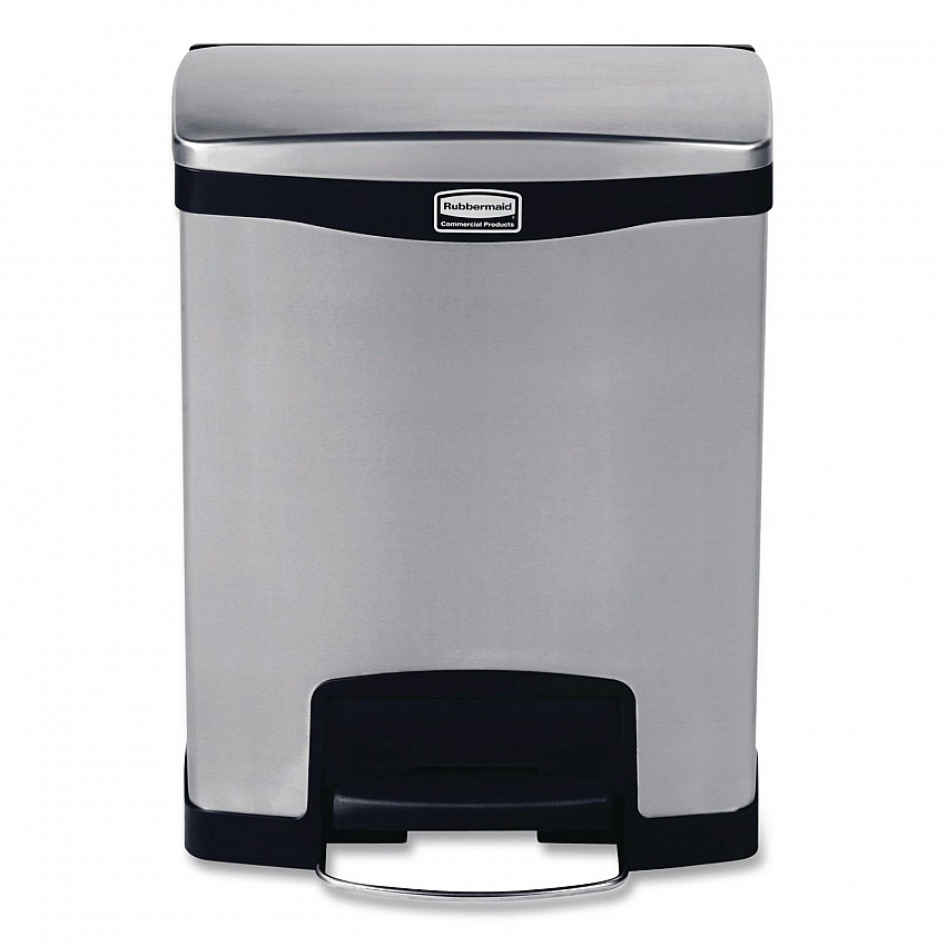 Slim Jim Stainless Steel Step-On Container, Front Step Style, 8 gal, Stainless Steel, Black (1901985)