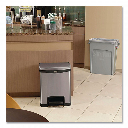 Slim Jim Stainless Steel Step-On Container, Front Step Style, 8 gal, Stainless Steel, Black (1901985)