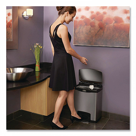 Slim Jim Stainless Steel Step-On Container, Front Step Style, 8 gal, Stainless Steel, Black (1901985)