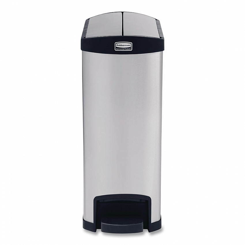 Slim Jim Stainless Steel Step-On Container, End Step Style, 13 gal, Stainless Steel, Black (1901993)