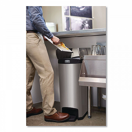 Slim Jim Stainless Steel Step-On Container, End Step Style, 13 gal, Stainless Steel, Black (1901993)