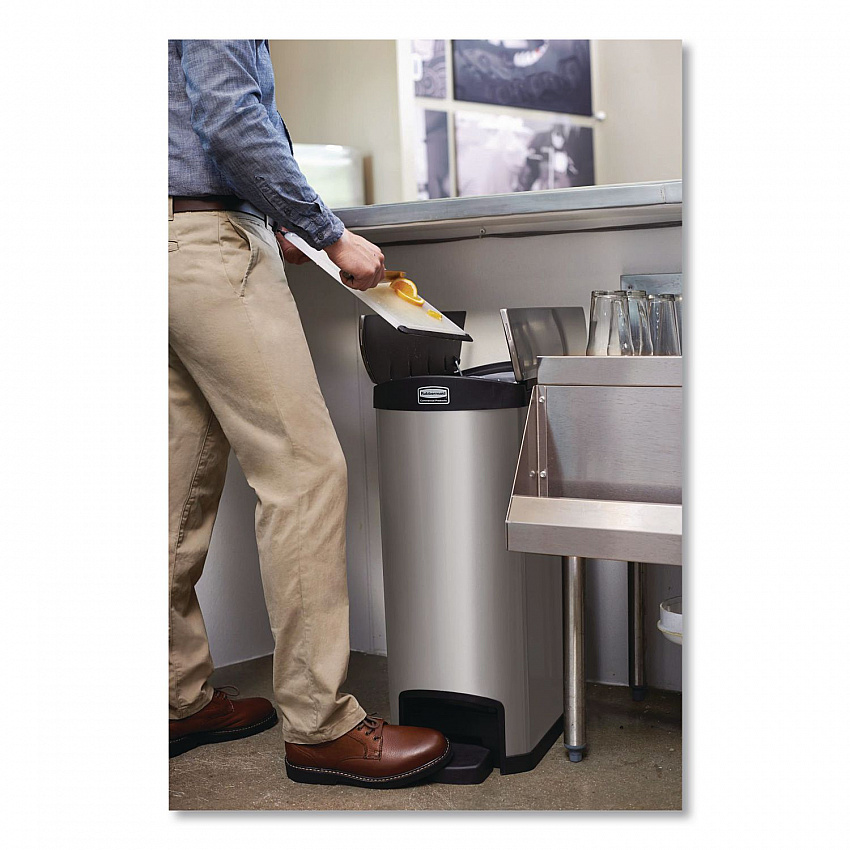 Slim Jim Stainless Steel Step-On Container, End Step Style, 13 gal, Stainless Steel, Black (1901993)