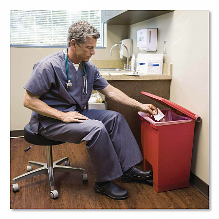 Indoor Utility Step-On Waste Container, 12 gal, Plastic, Red (6144RED)
