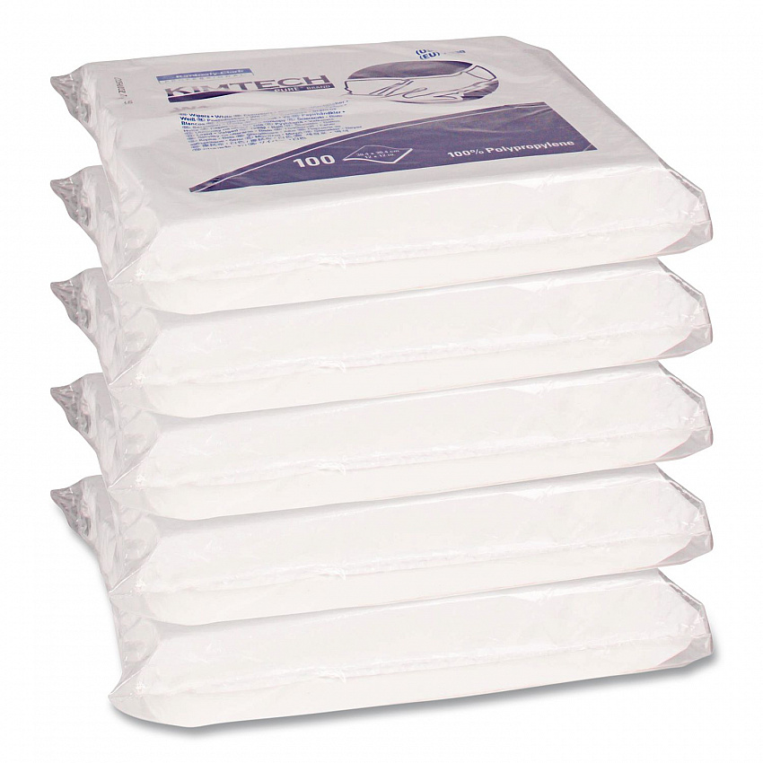 W4 Critical Task Wipers, Flat Double Bag, 3-Ply, 9 x 9, Unscented, White, 100/Bag, 5 Bags/Carton (33390)