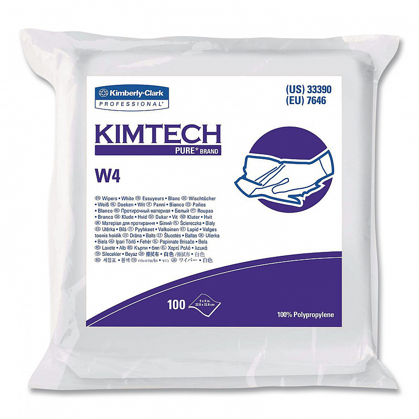 W4 Critical Task Wipers, Flat Double Bag, 3-Ply, 9 x 9, Unscented, White, 100/Bag, 5 Bags/Carton (33390)
