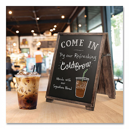 Desktop A-Frame Chalkboard, Black Surface, Brown Wood Frame, 13 x 14.5 x 17 (EGPHD0547)