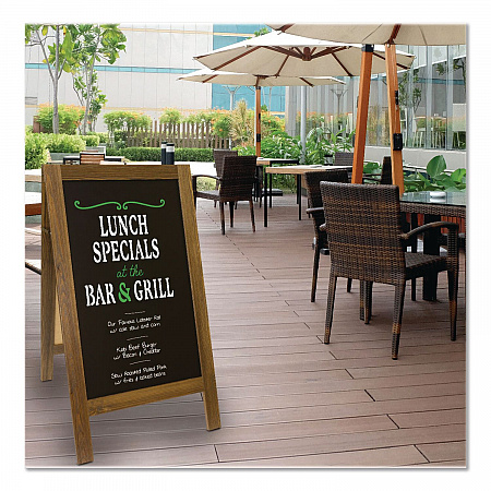 Indoor/Outdoor A-Frame Sidewalk Sign, Black 18 x 29 Surface, Brown Frame, 22 x 25 x 40 (GPP0001S)