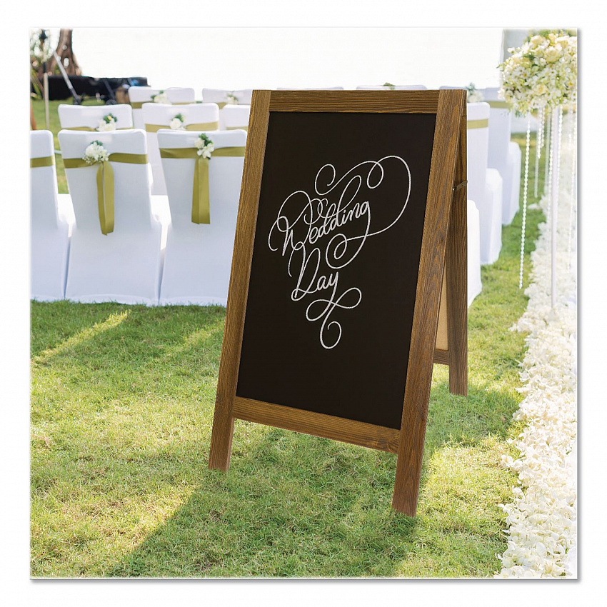 Indoor/Outdoor A-Frame Sidewalk Sign, Black 18 x 29 Surface, Brown Frame, 22 x 25 x 40 (GPP0001S)