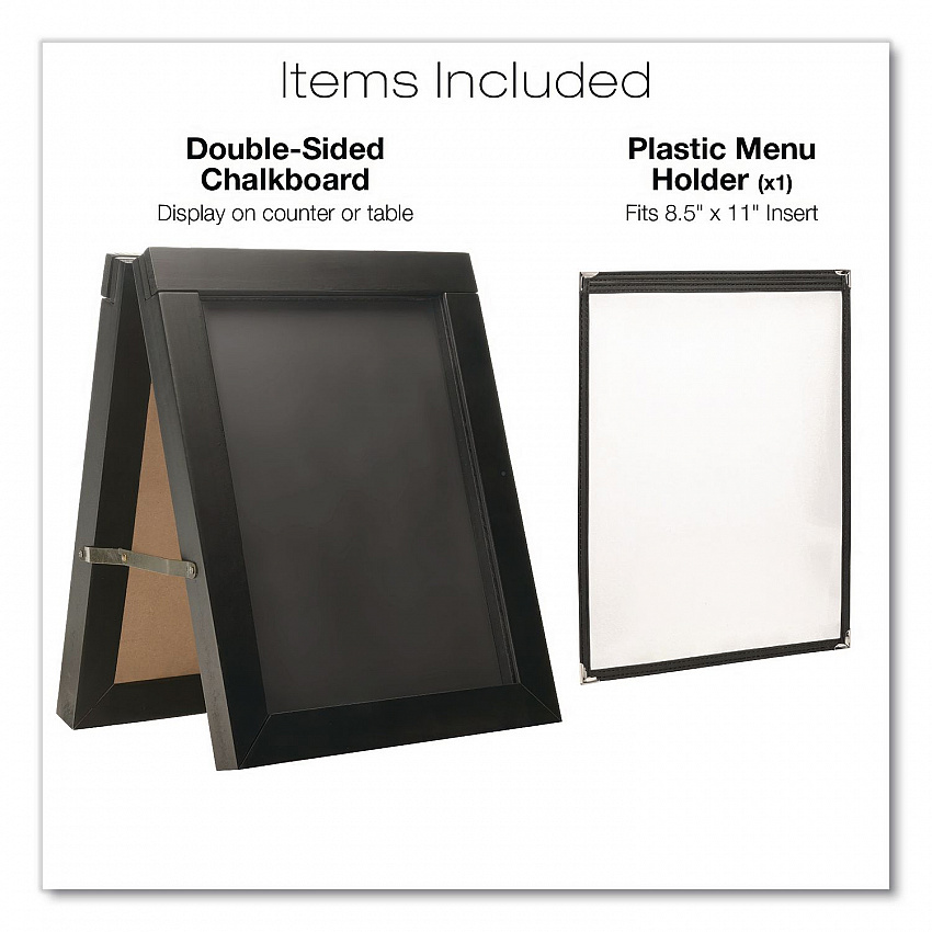 Double Sided A-Frame Chalkboard and Menu Holder, Black/Clear 8.5 x 11 Surface, Black Frame, 11 x 14 (MENUAFRAME)