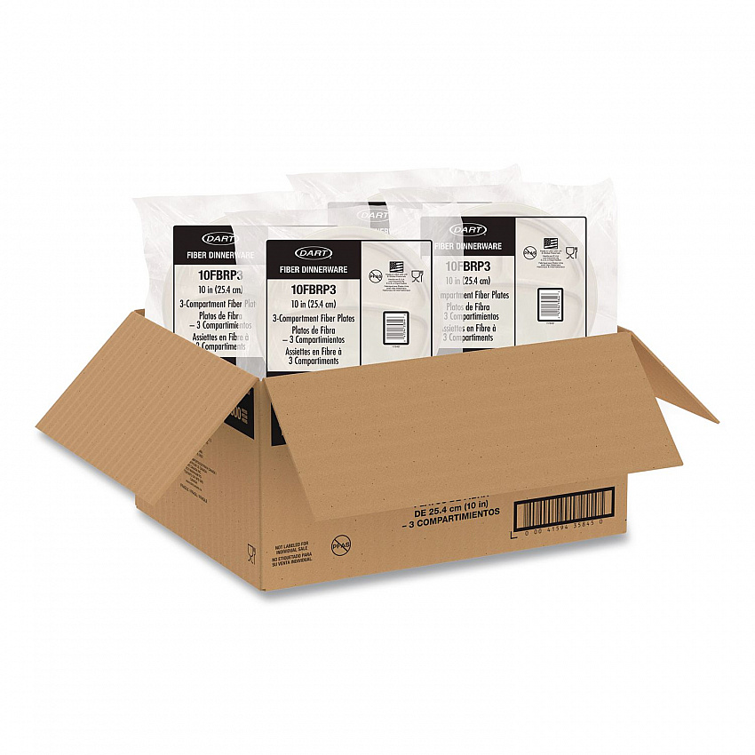 Compostable Molded Fiber Dinnerware, ProPlanet Seal, 3-Compartment Plate, 10.2" dia, Natural, 500/Carton (10FBRP3)