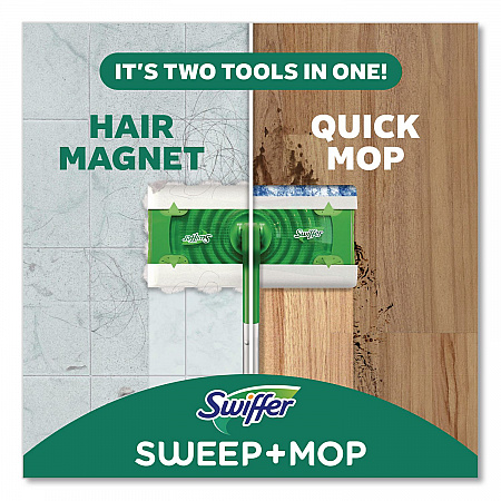 Sweep and Mop 2-in-1 Dry + Wet Floor Mopping and Sweeping Kit, 12.4 x 2.95 Mop Head, Silver Plastic Handle, 6/Carton (16516CT)