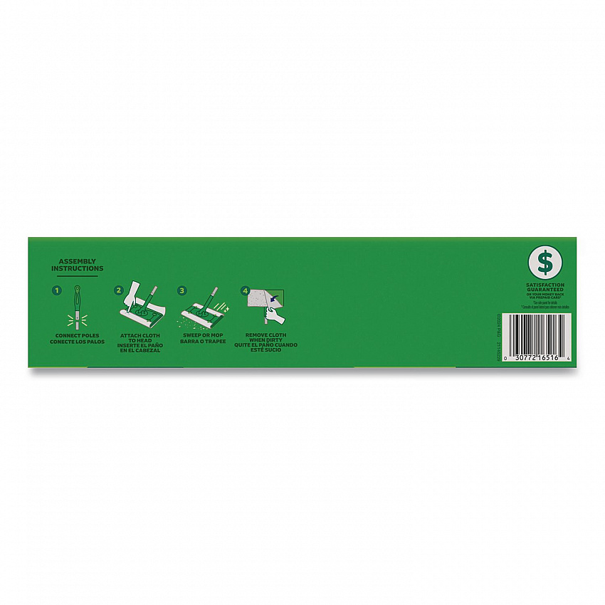 Sweep and Mop 2-in-1 Dry + Wet Floor Mopping and Sweeping Kit, 12.4 x 2.95 Mop Head, Silver Plastic Handle (16516KT)