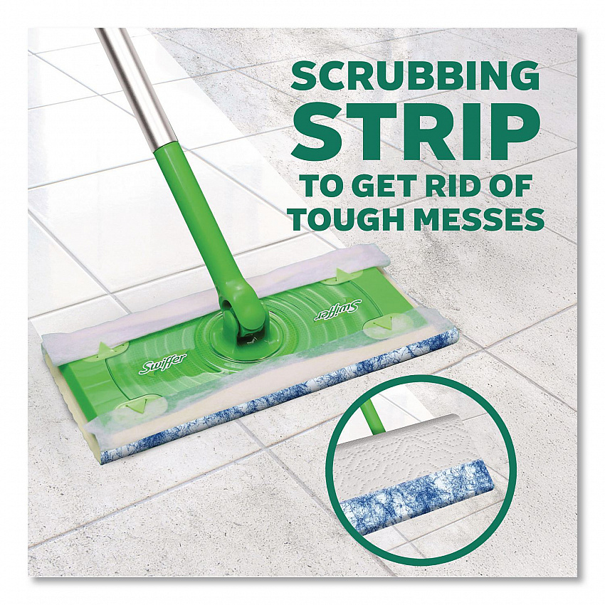 Sweep and Mop 2-in-1 Dry + Wet Floor Mopping and Sweeping Kit, 12.4 x 2.95 Mop Head, Silver Plastic Handle (16516KT)