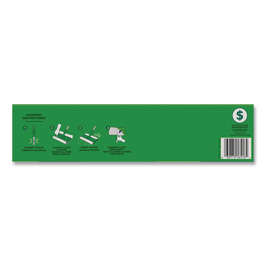 Sweep and Mop 2-in-1 Dry + Wet Floor Mopping and Sweeping Kit, 12.4 x 2.95 Mop Head, Silver Plastic Handle, 6/Carton (16516CT)