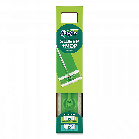 Sweep and Mop 2-in-1 Dry + Wet Floor Mopping and Sweeping Kit, 12.4 x 2.95 Mop Head, Silver Plastic Handle, 6/Carton (16516CT)