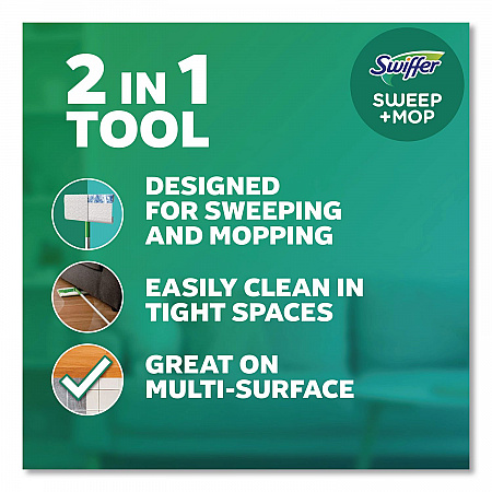 Sweep and Mop 2-in-1 Dry + Wet Floor Mopping and Sweeping Kit, 12.4 x 2.95 Mop Head, Silver Plastic Handle, 6/Carton (16516CT)