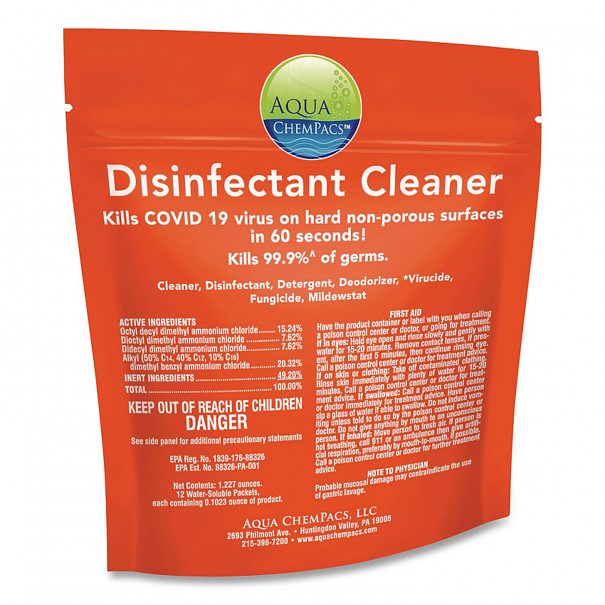 Aqua ChemPacs Disinfectant Cleaner Pods, Marine Scent, 100 Chem Pacs/Pack, 4/Carton (9321131)