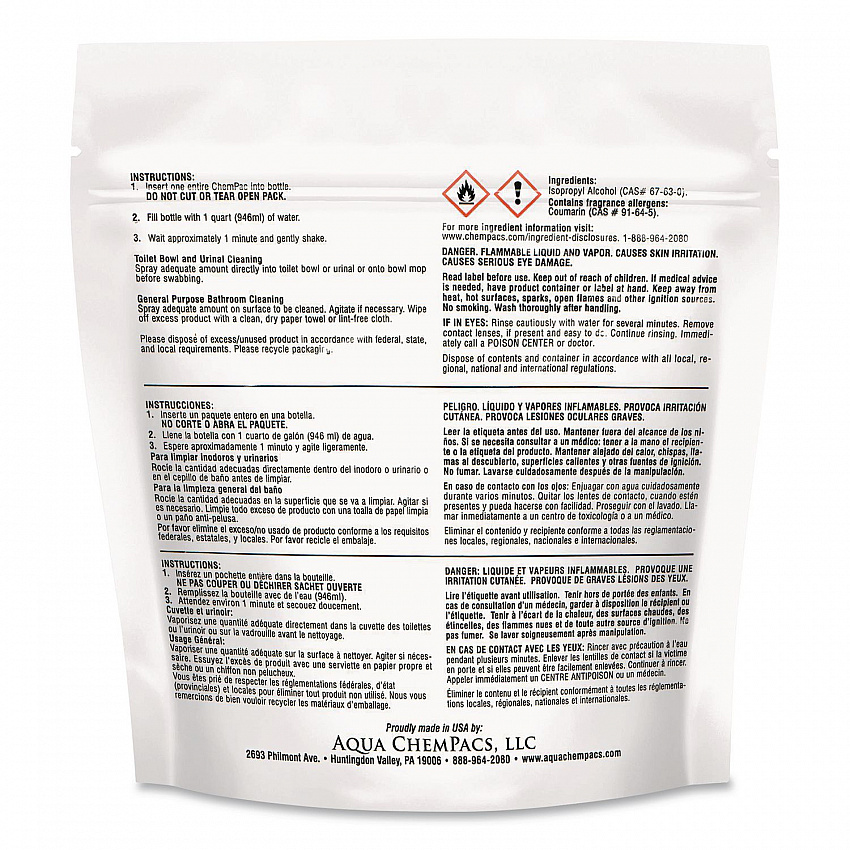 Aqua ChemPacs Acidic Bathroom and Bowl Cleaner, Lavender Scent, 4 g Packets, 12 ChemPacs/Pack, 4 Packs/Carton (9320870)