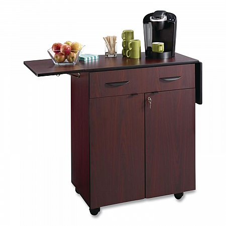 Hospitality Cart with Drop Leaves, Engineered Wood, 3 Shelves, 1 Drawer, 32.5