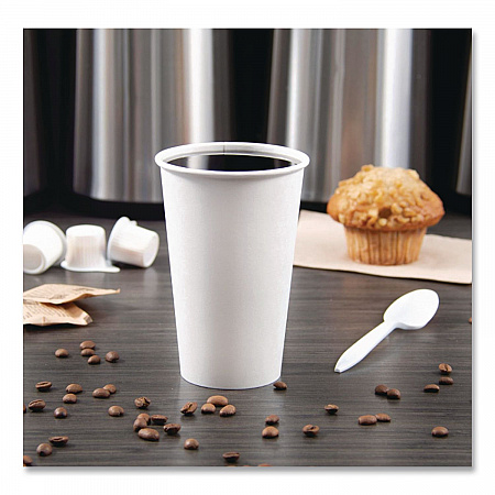 Single-Sided Poly Paper Hot Cups, 16 oz, White, 50/Sleeve, 20 Sleeves/Carton (316W)