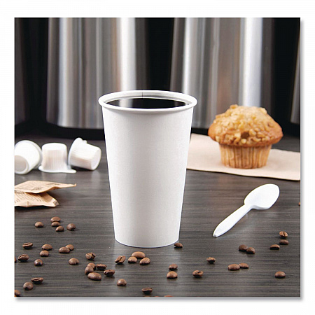 Paper Hot Cups, 16 oz, White, 50/Pack (316WPK)