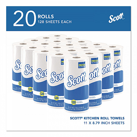 Kitchen Roll Towels, 1-Ply, 11 x 8.75, White, 128/Roll, 20 Rolls/Carton (41482)