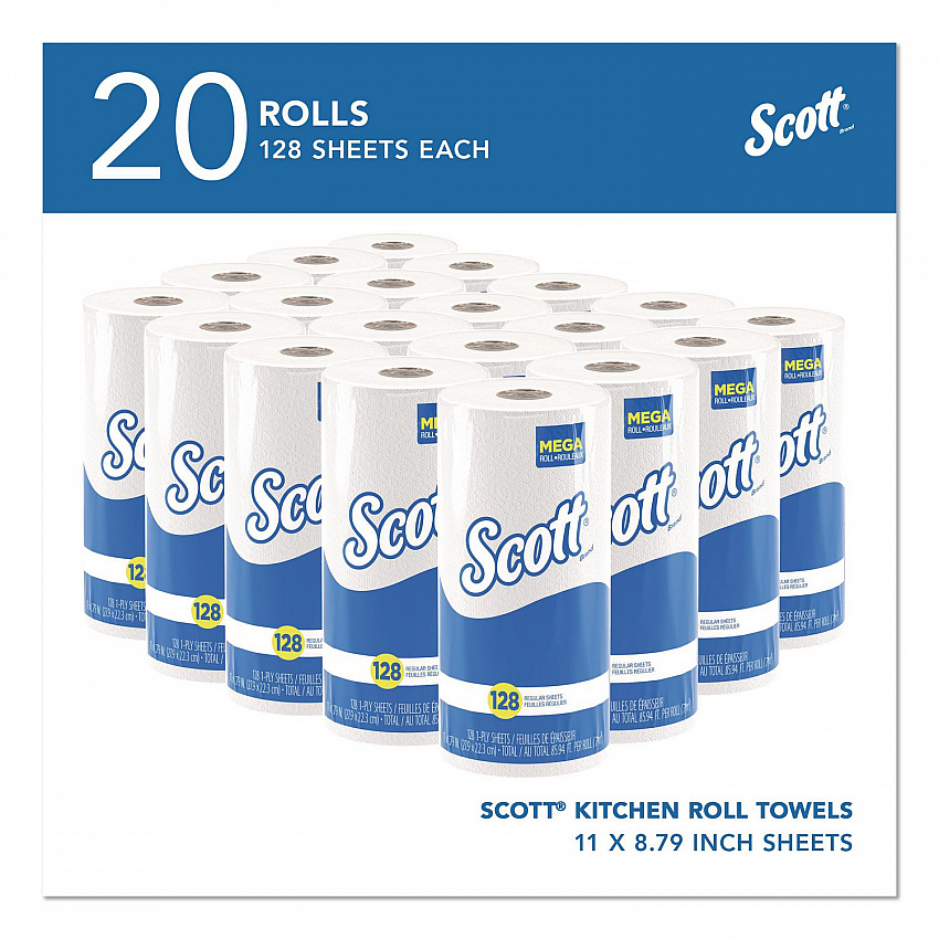 Kitchen Roll Towels, 1-Ply, 11 x 8.75, White, 128/Roll, 20 Rolls/Carton (41482)