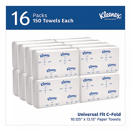 C-Fold Paper Towels, 1 Ply, 10.13 x 13.15, White, 150/Pack, 16 Packs/Carton (01500)