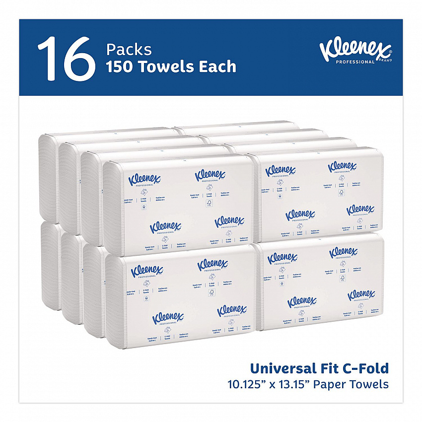 C-Fold Paper Towels, 1 Ply, 10.13 x 13.15, White, 150/Pack, 16 Packs/Carton (01500)