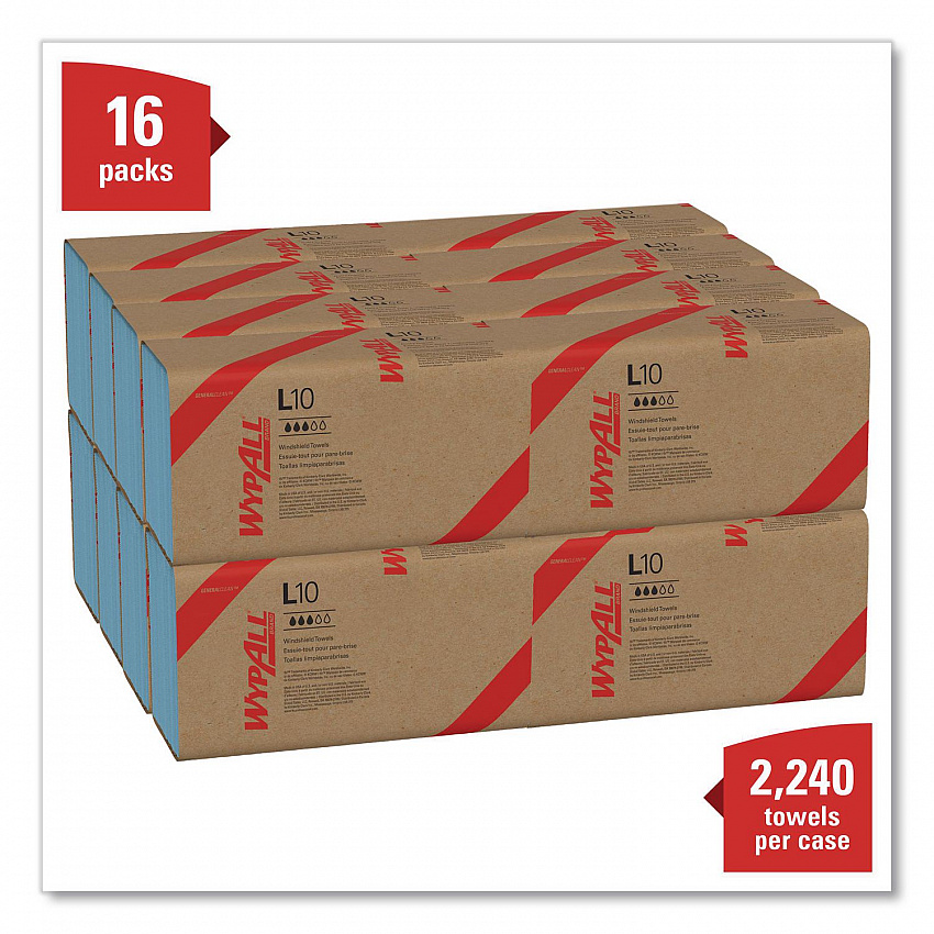 L10 Windshield Towels, Banded, 2-Ply, 9.38 x 10.25, Light Blue, 140/Pack, 16 Packs/Carton (05120)