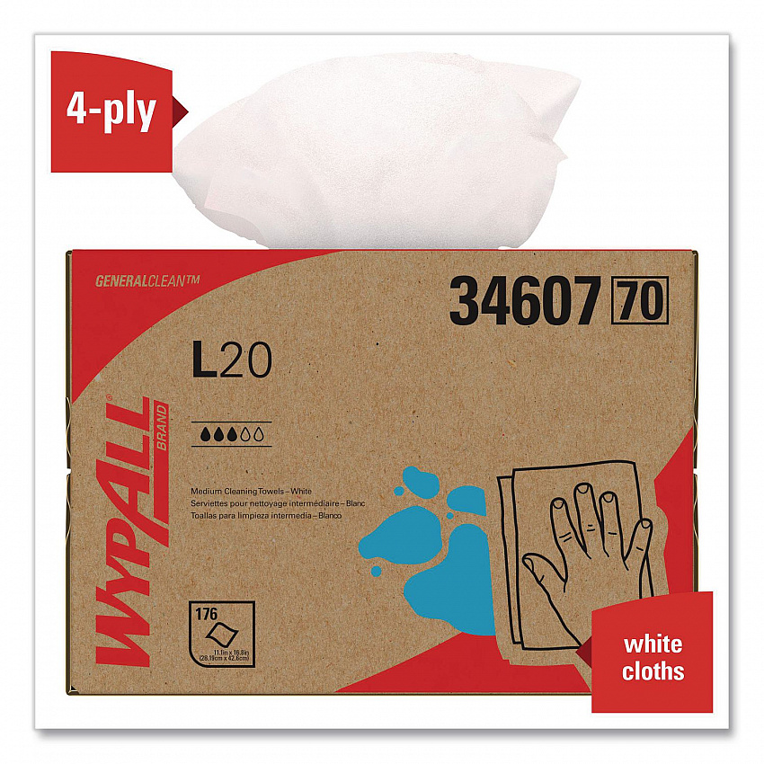 L20 Towels, BRAG Box, 11.1 x 16.8, Unscented, White, 176/Box (34607)