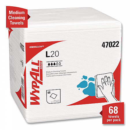 L20 Towels, 1/4 Fold, 4-Ply, 12.5 x 12 Unscented, White, 68/Pack, 12 Packs/Carton (47022)