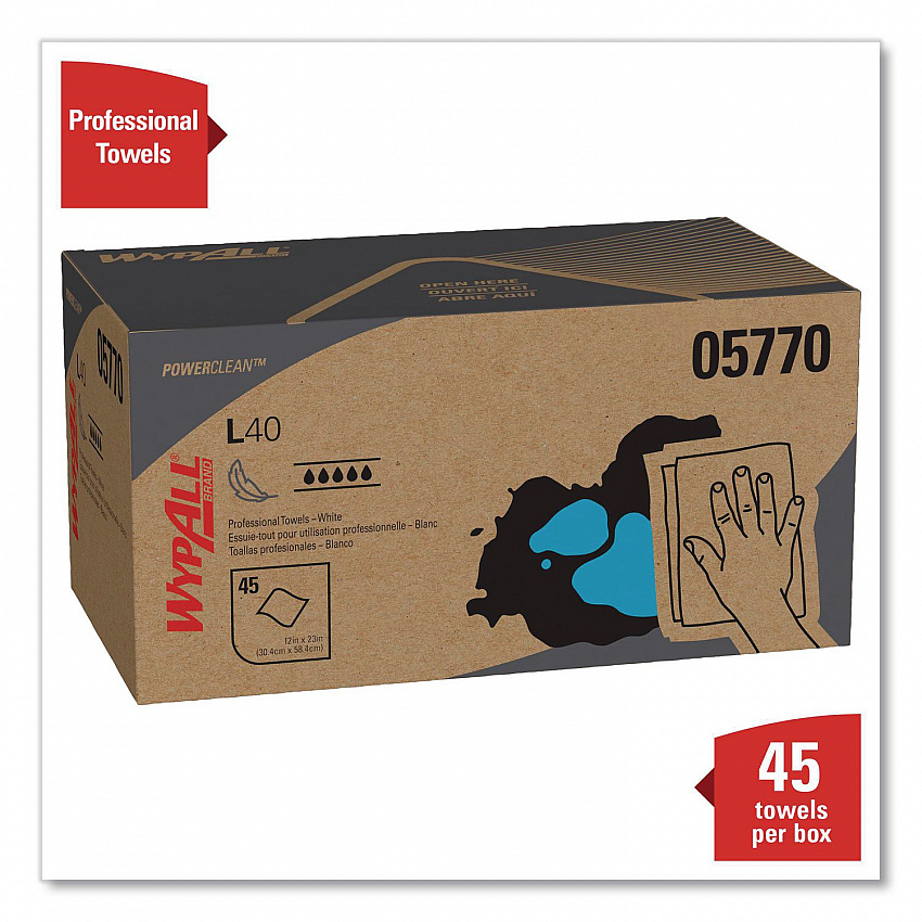 L40 Towels, Pro Towels, 12 x 23, White, 45/Box, 12 Boxes/Carton (05770)