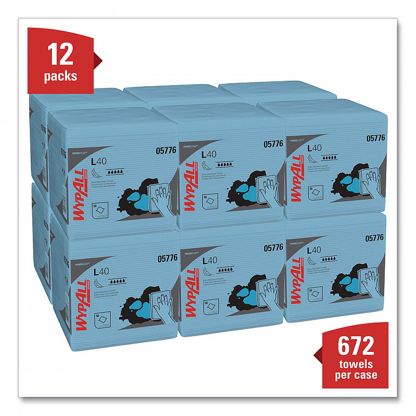 L40 Wiper, 1/4 Fold, Blue, 12.5 x 12, 56/Box, 12 Boxes/Carton (05776)