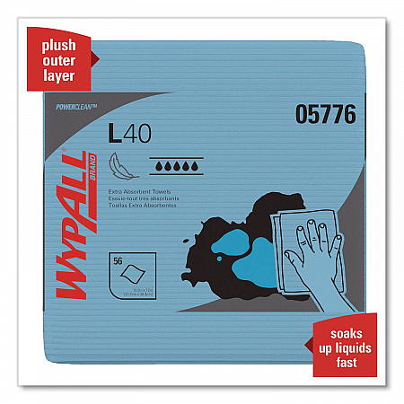 L40 Wiper, 1/4 Fold, Blue, 12.5 x 12, 56/Box, 12 Boxes/Carton (05776)