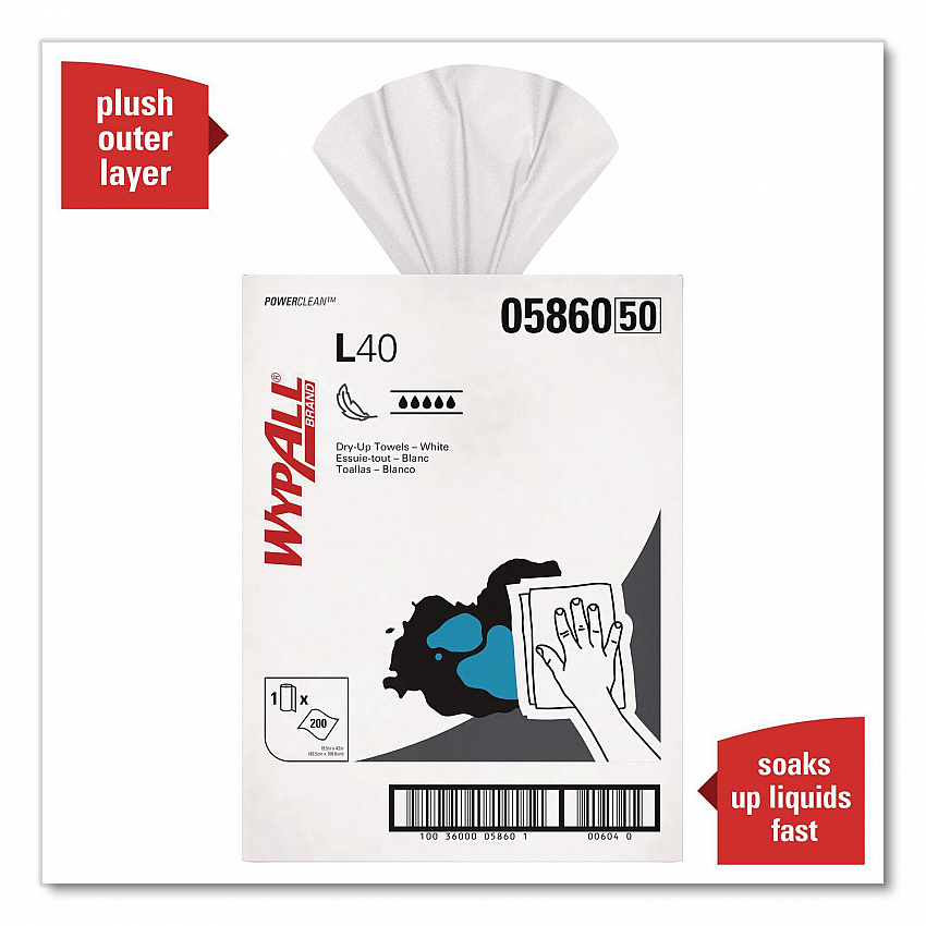 L40 Towels, Dry Up Towels, 19.5 x 42, White, 200 Towels/Roll (05860)