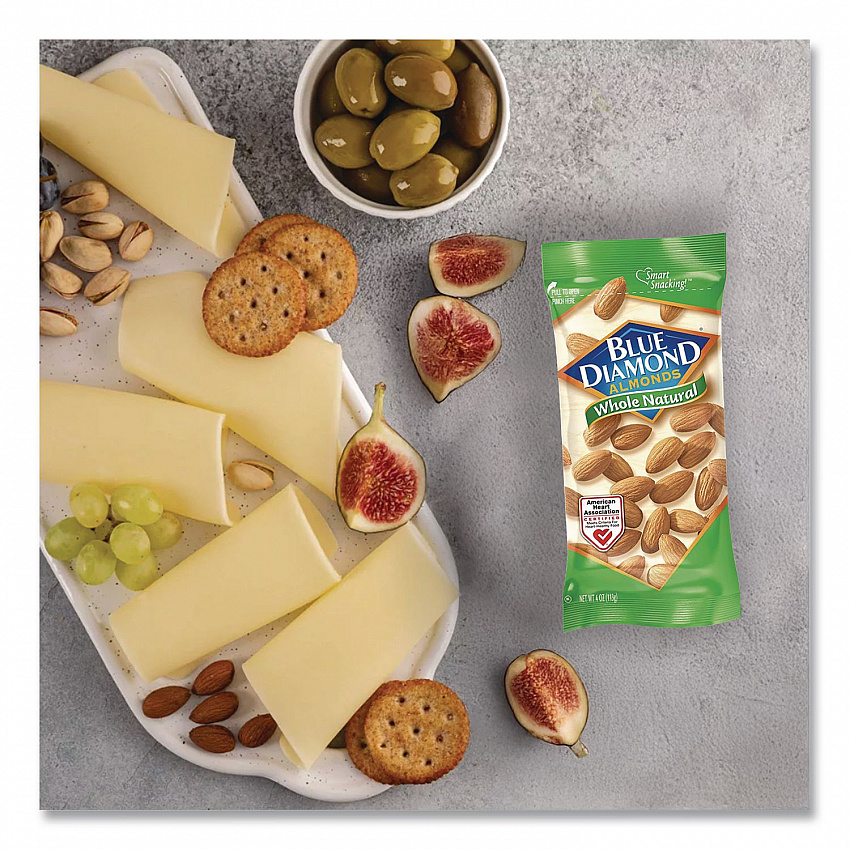 Whole Natural Almonds, Snack Size, 4 oz Bag, 12 Bags/Box (BLU11025)