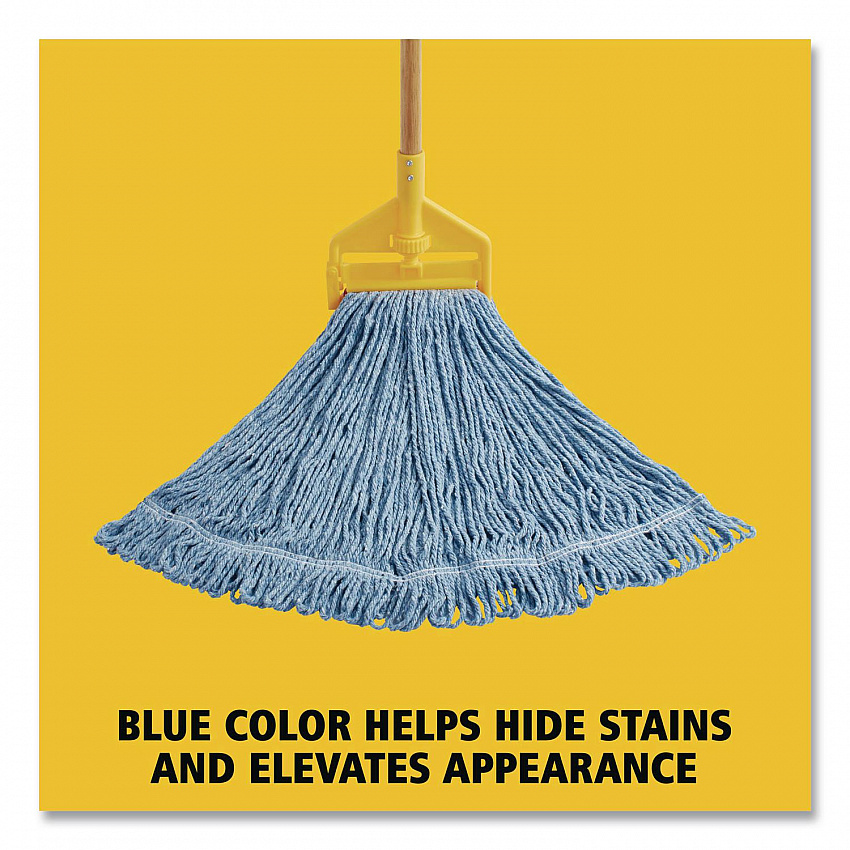 Super Stitch Blend Mop Head, Cotton/Synthetic, Large, 1" Red Headband, Blue, 6/Carton (D213BLU)